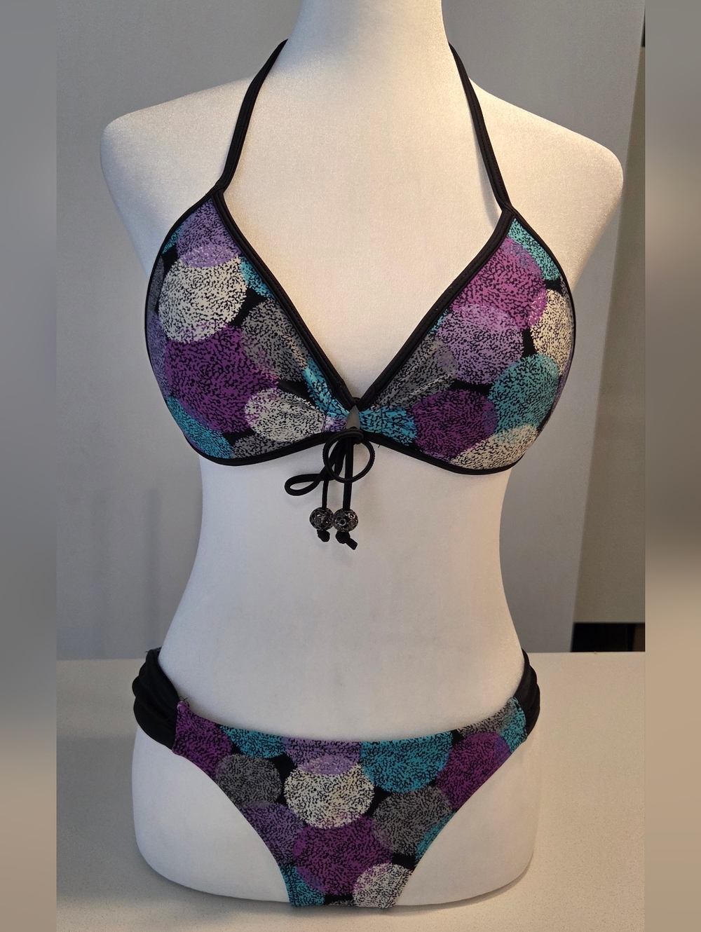Body Glove Purple Teal Black Patterned Triangle Bikini Top
